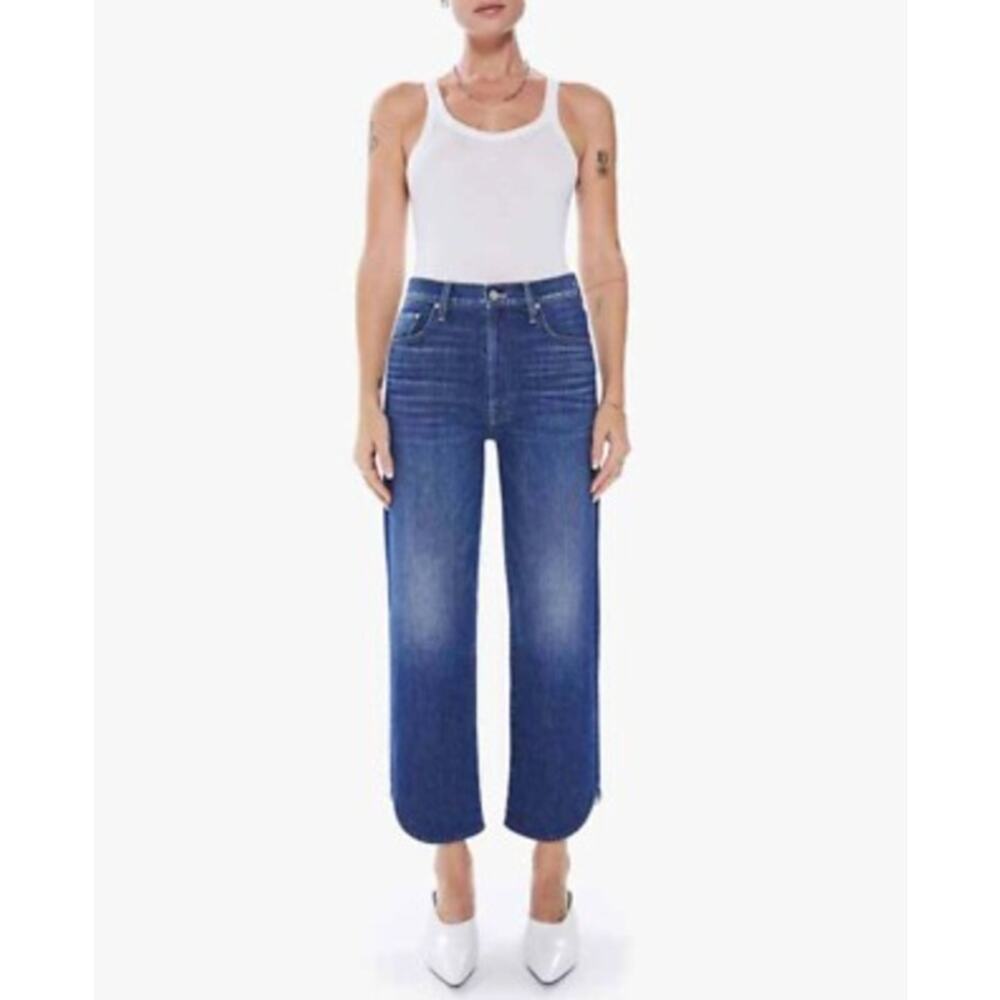 MOTHER Wide Leg Cropped Jeans in Medium Blue Wash